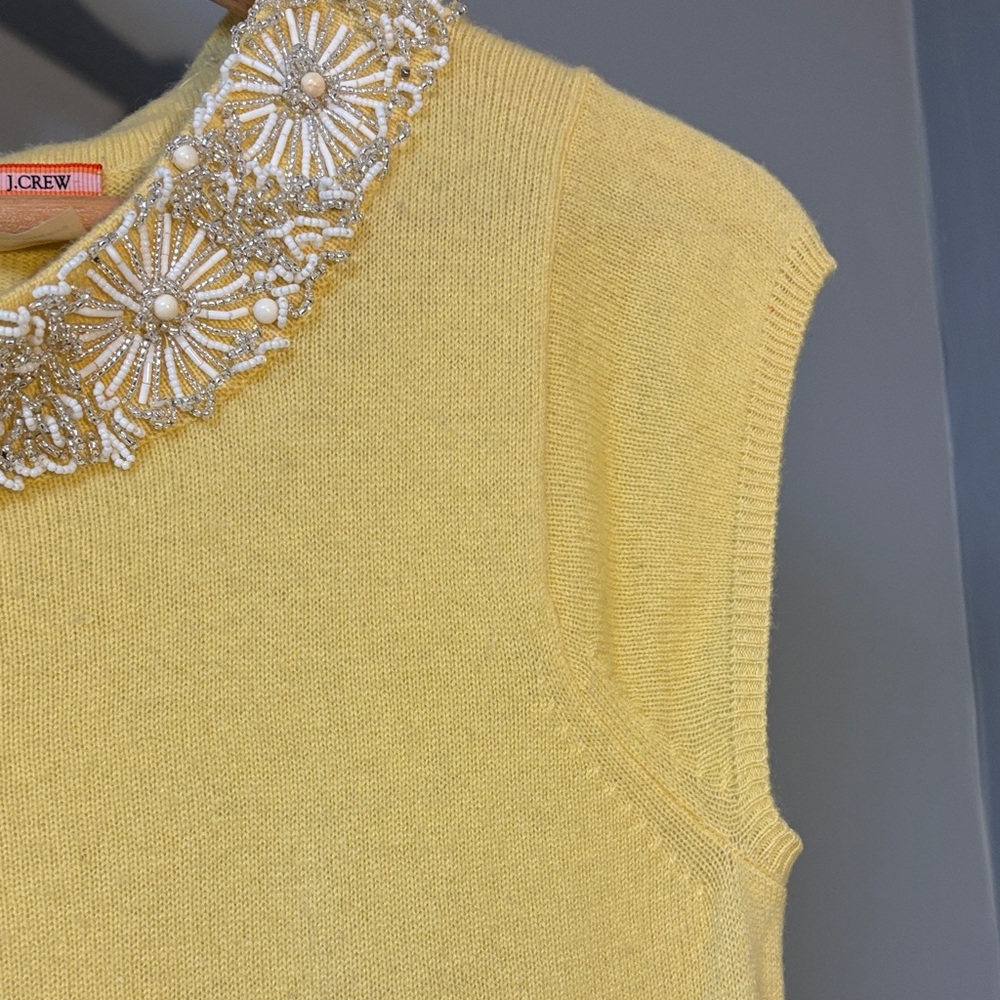 J Crew Yellow Sleeveless Top with Embellished Collar - Picture 6 of 8